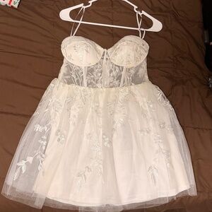 Lulus Mini White Tulle Dress with Floral Appliqués